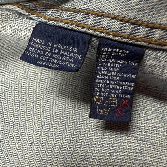 Vintage Tommy Jeans Jacket Mens 2XL Blue Denim Tan Collar Crest Patch 90s - Picture 6 of 14